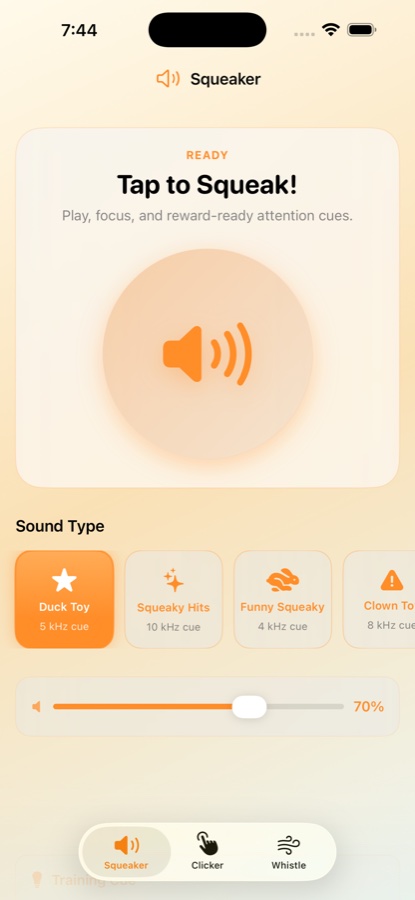 Squeaker mode with large training sound button